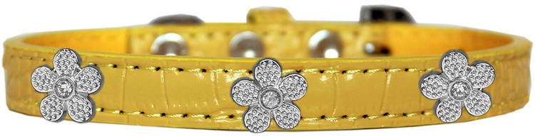 Silver Flower Widget Croc Dog Collar Yellow Size 10